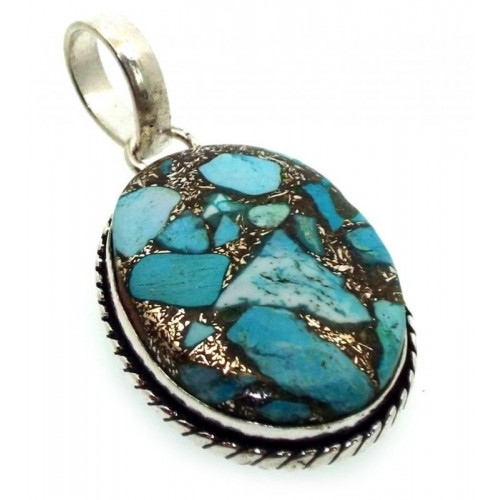 Mohave Turquoise Indian Silver Pendant 04